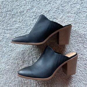 Black Leather Mules with Block Heel